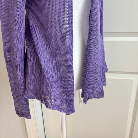 Eileen Fisher Women’s 100% Linen Open Knit Purple Open Front Cardigan SP - Picture 10 of 12